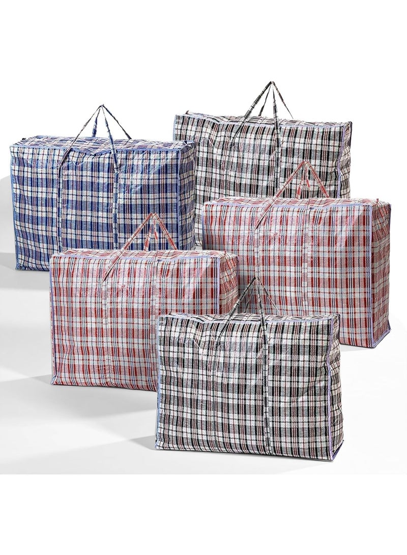 LODROC 5 PACKS Strong Laundry Bags,Shopping, Storage, Reusable Store, Cloth, Moving, Waterproof, Handles and Zipper Bags, Red, Black, Blue - 80cmx60cmx25cm - Image 1